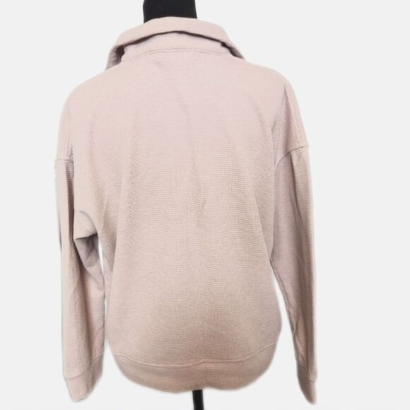 Merokeety Waffle Knit V-neck Collared Relaxed Fit Cropped Sweatshirt, L - Picture 3 of 10